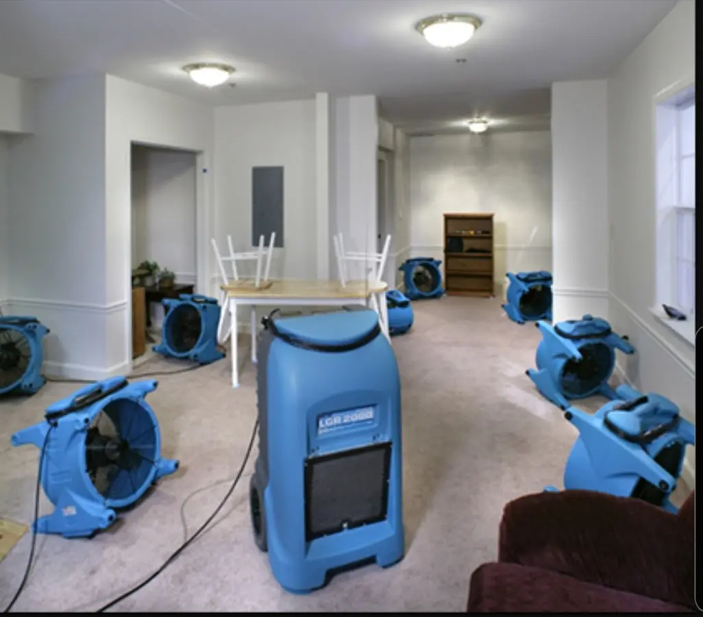Air movers and dehumidifier setup for Water Damage Restoration in Tahlequah